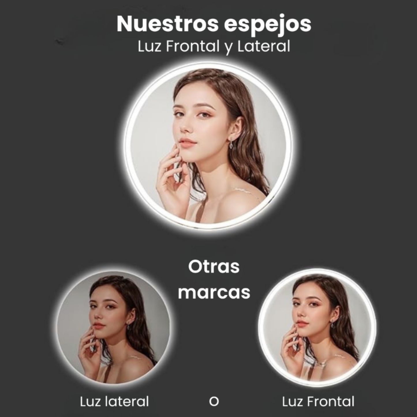 Espejo Con Luz Led, anti-empañante Redondo 60cm Decorativo Pared Baño Sala