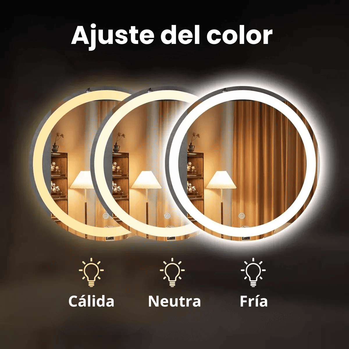 Espejo Con Luz Decorativo De Pared Led Redondo Marco Pulido Para Living Baño Sala 60cm Touch
