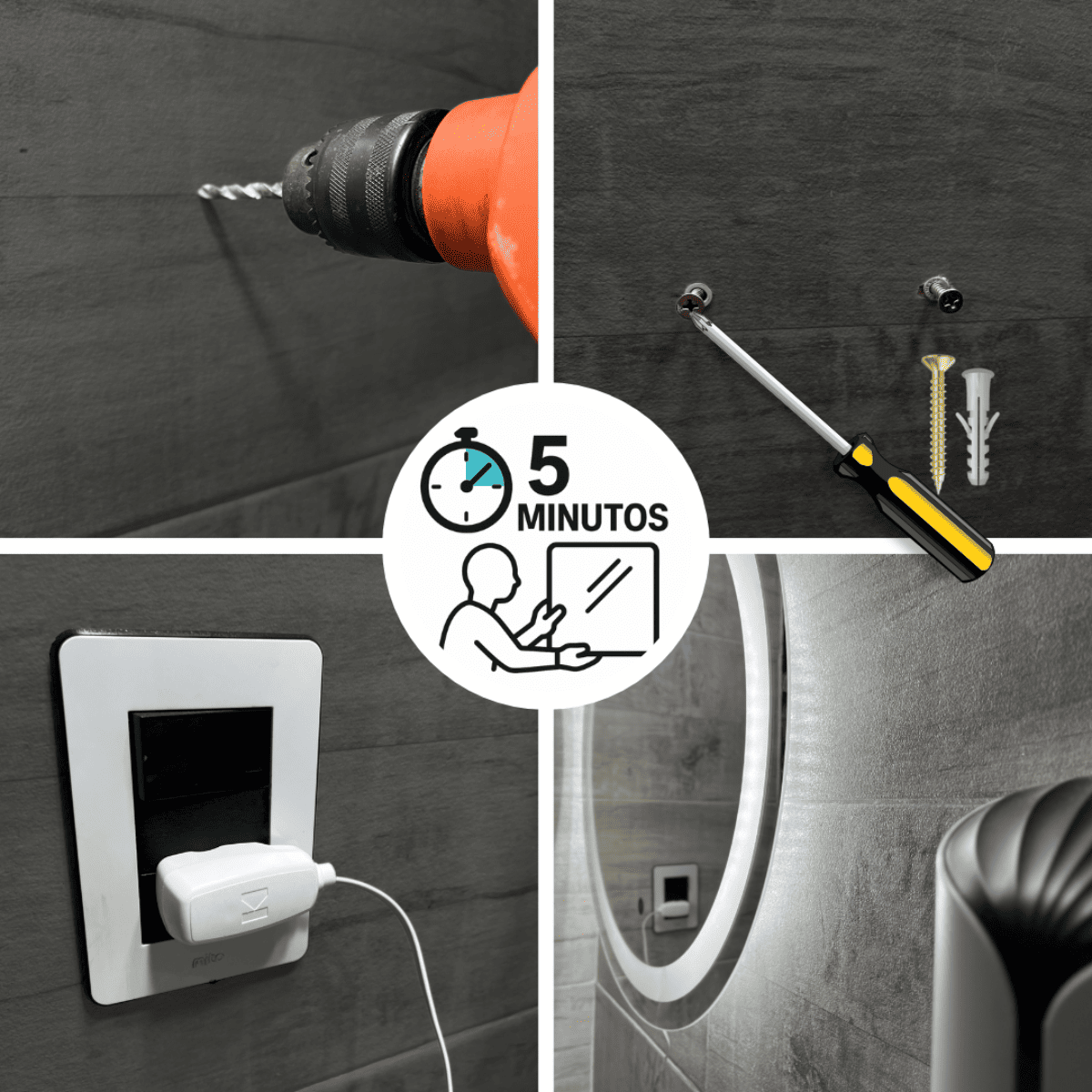 Espejo Redondo Luz Led 60cm Sensor Presencia Inteligente Decorativo