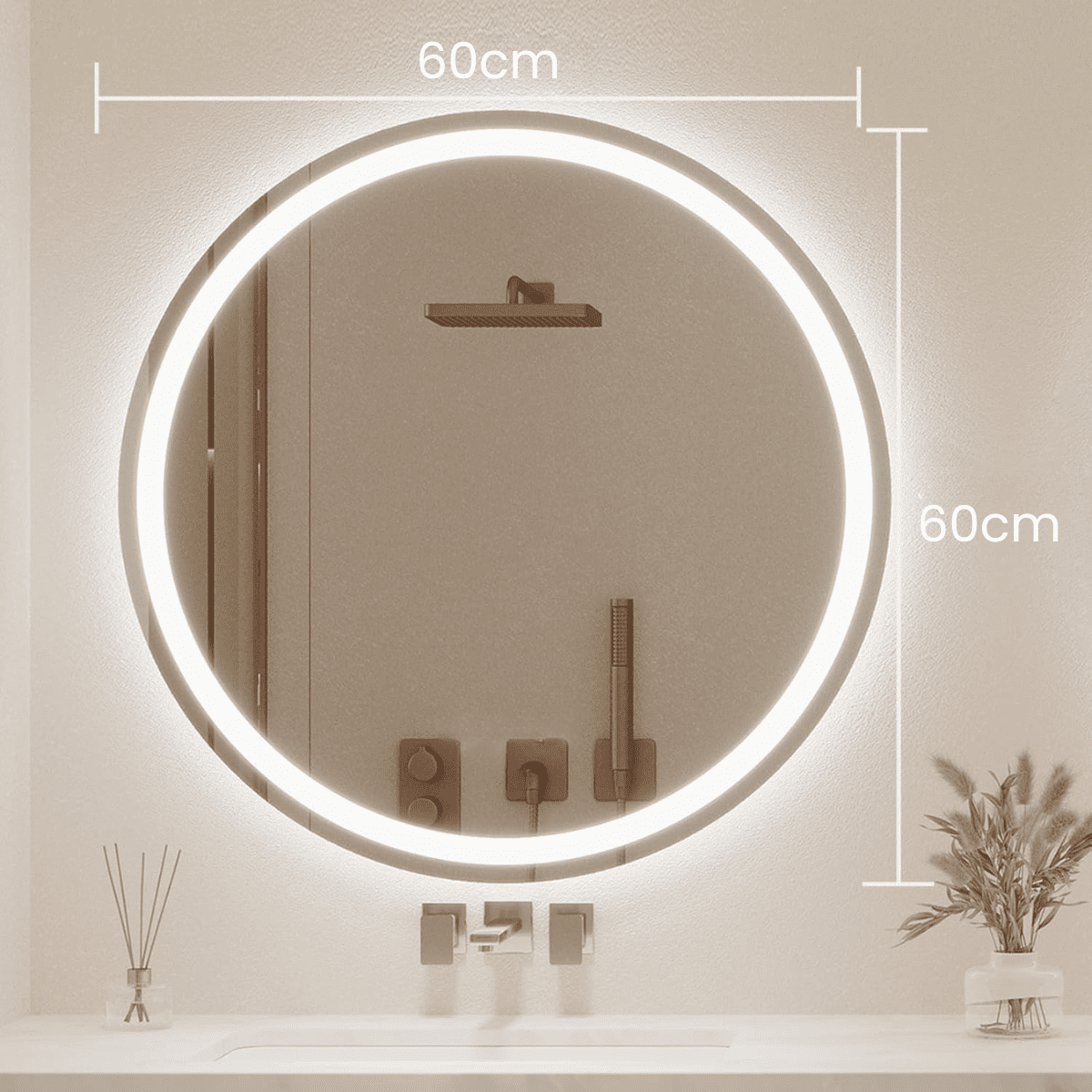 Espejo Redondo Luz Led 60cm Sensor Presencia Inteligente Decorativo