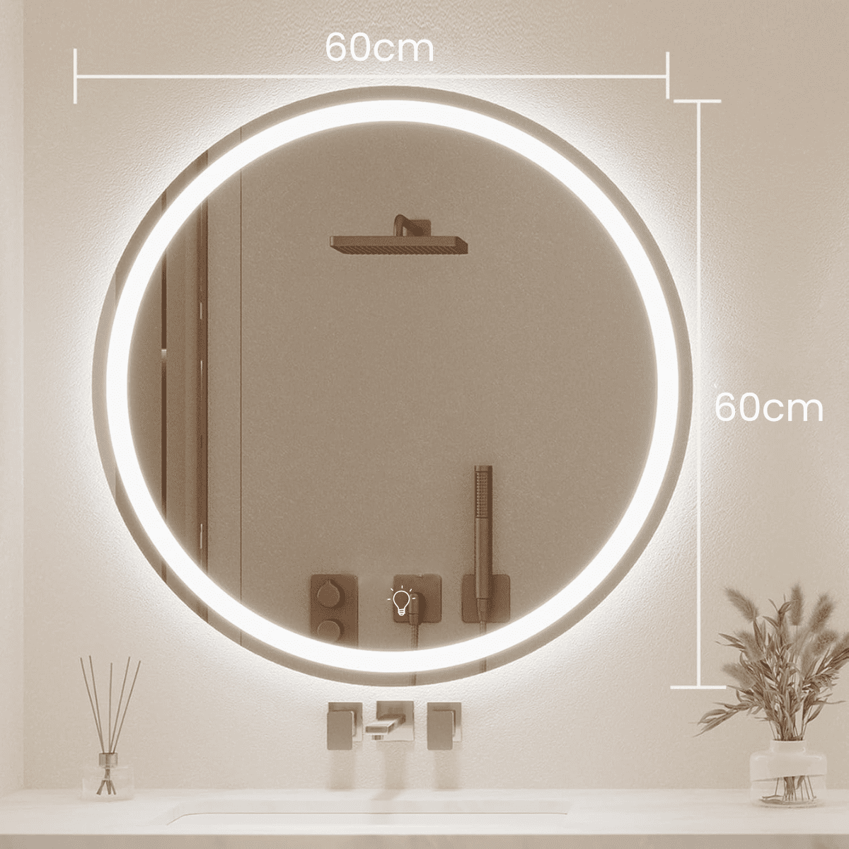 Espejo Con Luz Decorativo De Pared Led Redondo Marco Pulido Para Living Baño Sala 60cm Touch