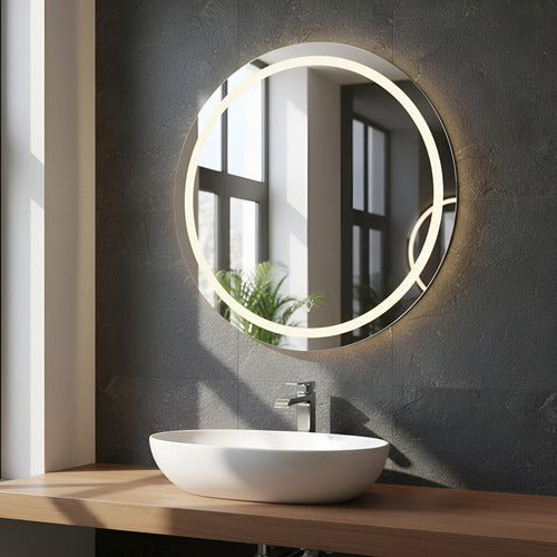 Espejo Con Luz Decorativo De Pared Led Redondo Marco Pulido Para Living Baño Sala 60cm Touch