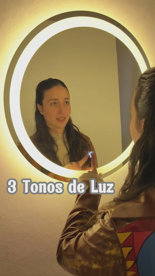 Espejo Con Luz Decorativo De Pared Led Redondo Marco Pulido Para Living Baño Sala 60cm Touch